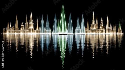 Reflecting Structures Symphony of Light and Shadow Abstract Architecture With Serene Water Reflections.