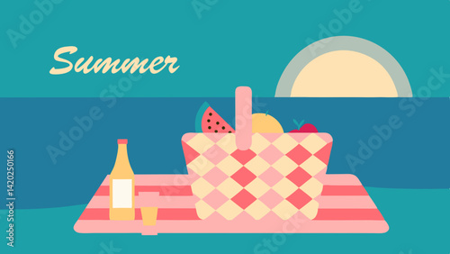 Summer resort landscape with buildings and beach