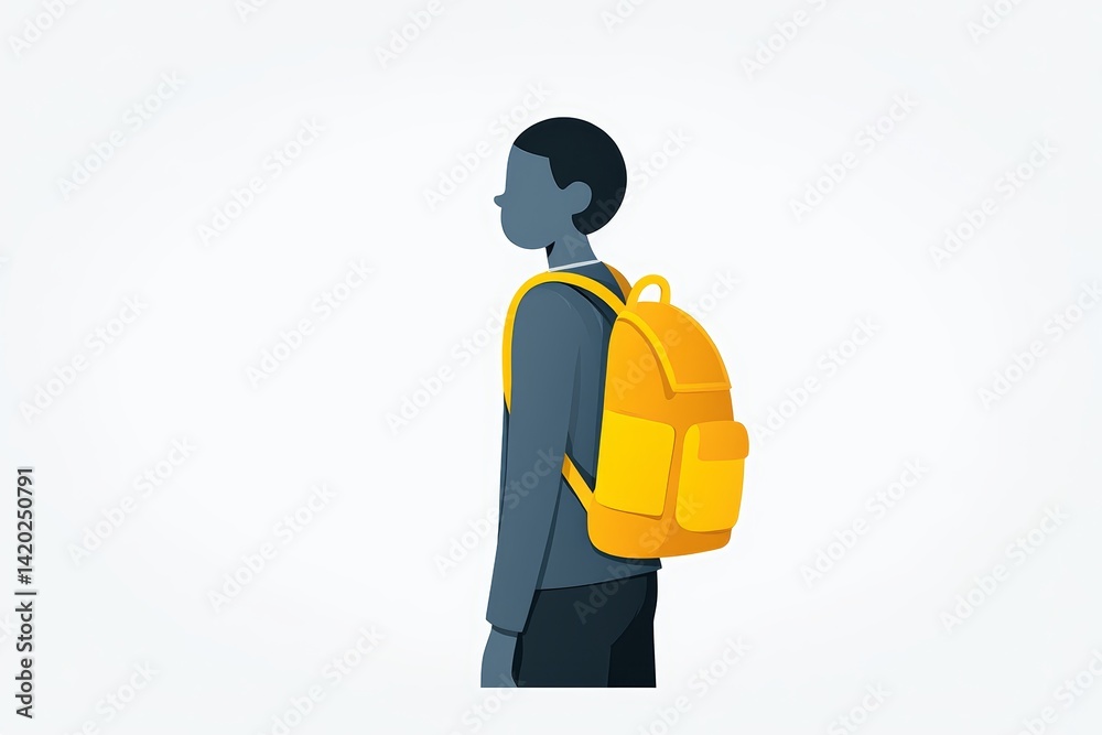 Obraz premium Simplified figure wearing a yellow backpack against a neutral background