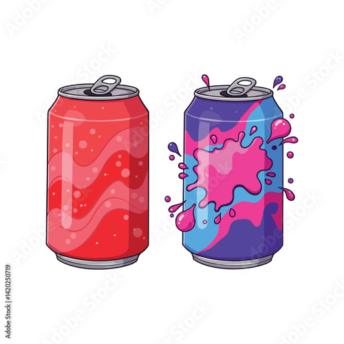 Vibrant Soda Can Designs-Creative Red and Purple Packaging.