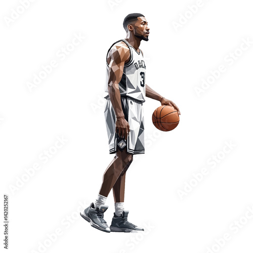 Basketball player preparing for a jump shot wearing a geometric design jersey in training environment
