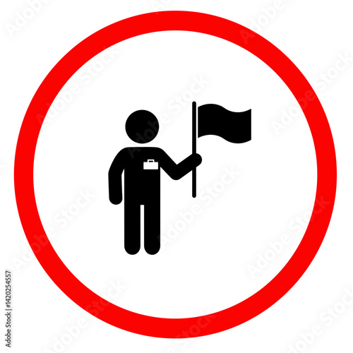 Flat Icon of a Tour Guide with Flag for Guided Tours, Tourism Services, Event Management, and Travel Agencies