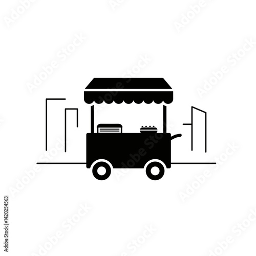Food Cart Icon in Urban Setting for Food Blogs, Graphic Design Projects, Restaurant Menus, Mobile Catering Services, and Urban Lifestyle Websites