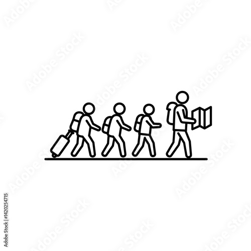 Traveler group flat icon for travel packages, travel clubs and group booking interfaces