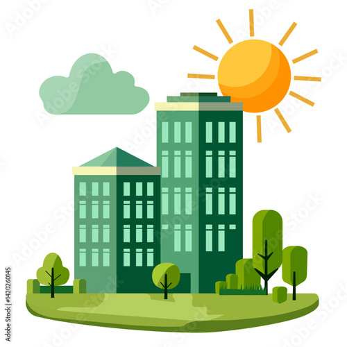 eco icon multi-storey buildings with clean energy