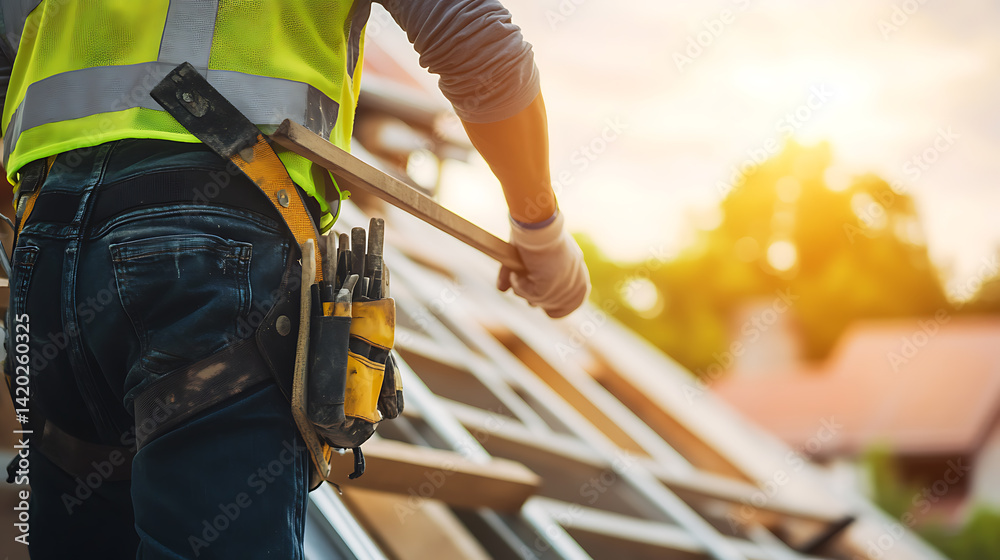Construction worker setting up scaffolding at a building site. Featuring teamwork and precision Construction worker setting up scaffolding at a building site. Featuring teamwork and precision
