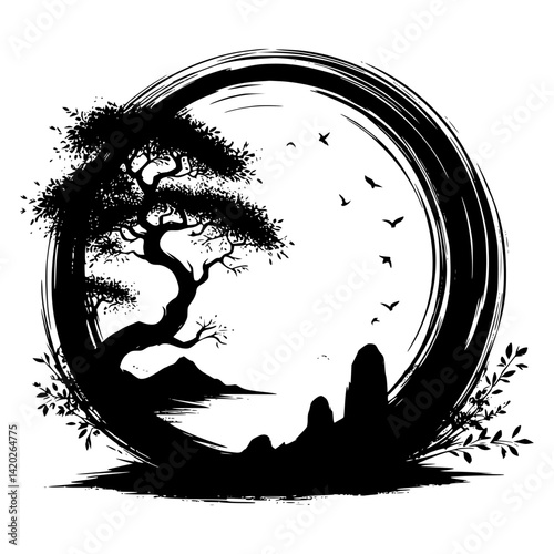 Elegant Enso Zen Symbol in Vector Art, A simple yet profound Enso Zen symbol illustration in vector form, representing harmony, enlightenment and minimalist beauty.
