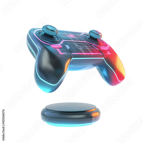 Wallpaper Mural Futuristic Glowing Game Controller with Neon Lights on a Circular Base Torontodigital.ca