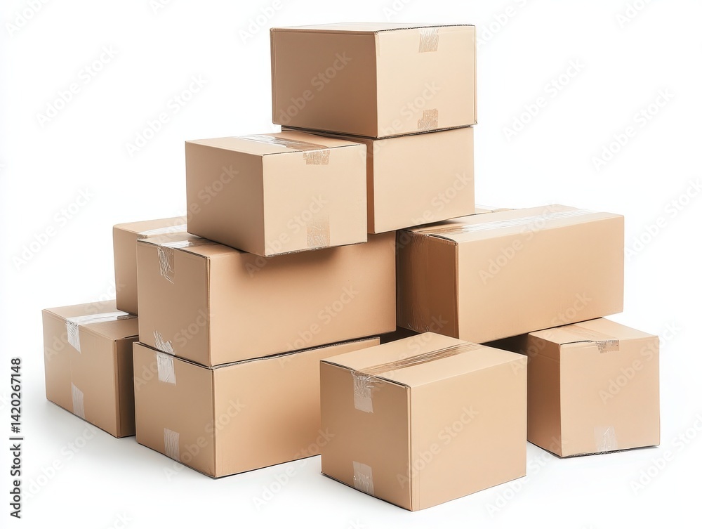 Cardboard boxes stacked on each other against a white background Cardboard boxes stacked on each other against a white background