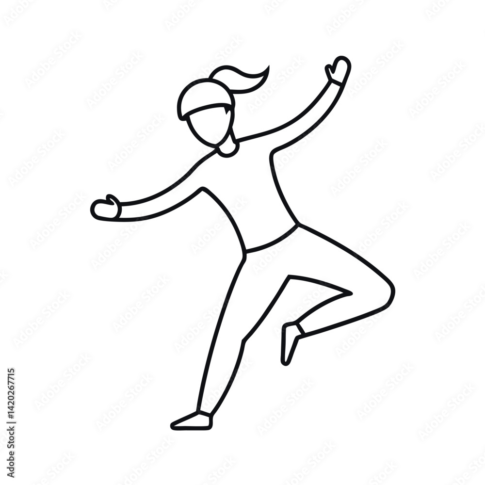 Dance Pose Outline Drawing on White Background