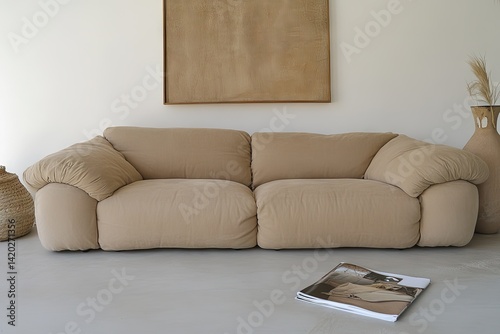 Beige sectional sofa in modern living room (1) photo