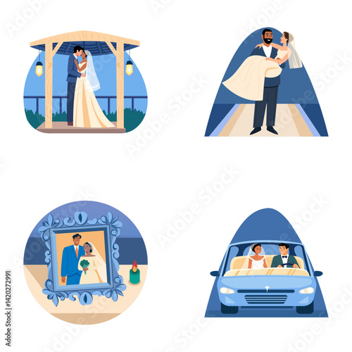 Pack of Flat Style Marriage Illustrations 

