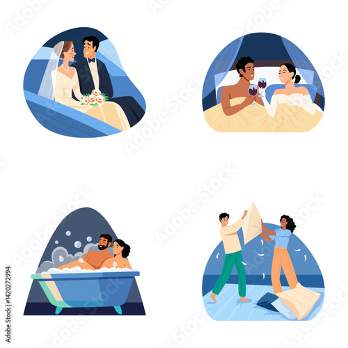Collection of Newly Married Couple Flat Illustrations 

