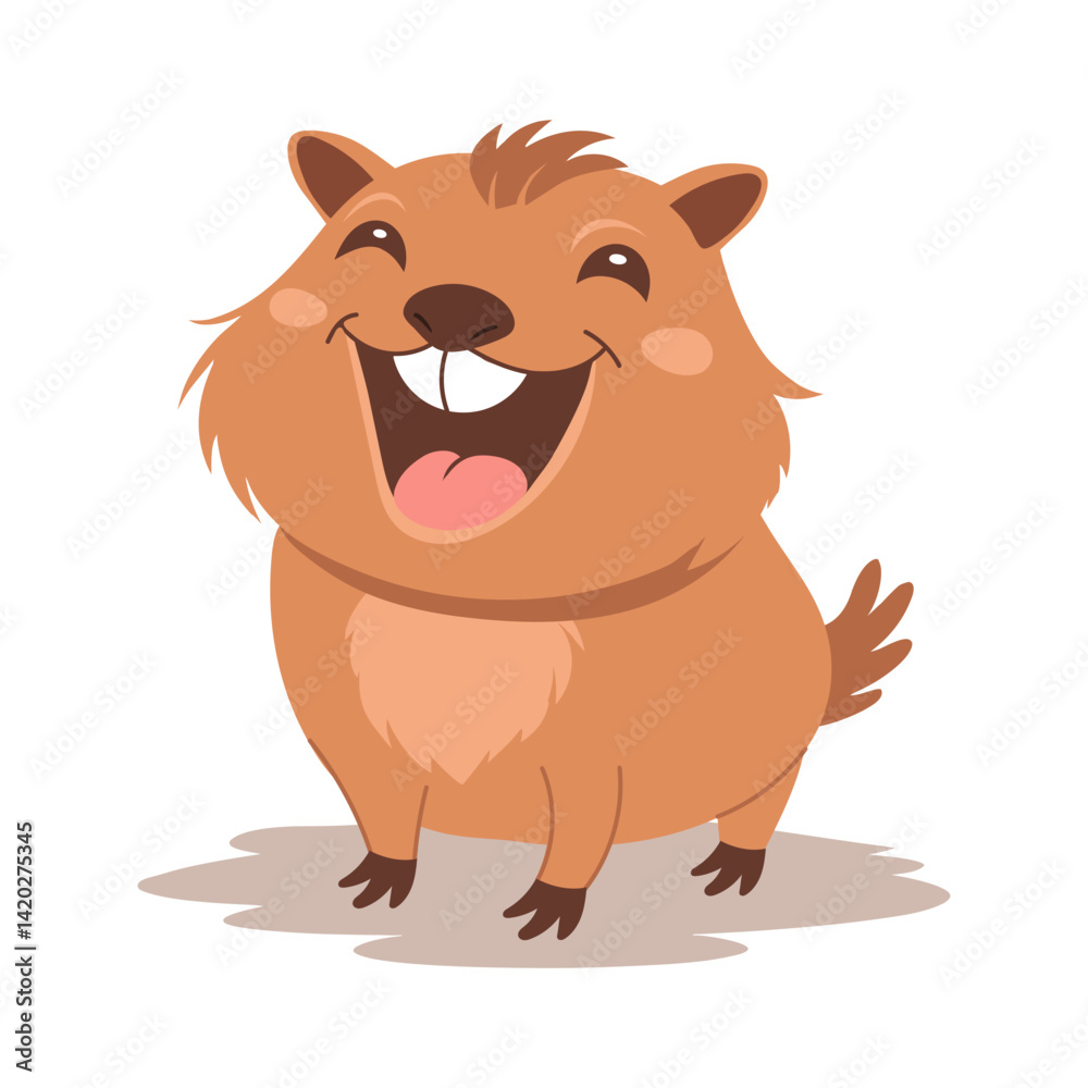 Cute funny capybara animal laughing. Illustration, children's print, postcard. Cute funny capybara animal laughing. Illustration, children's print, postcard.
