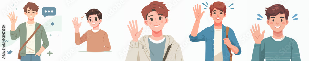 Collection of cheerful person vectors waving hand Collection of cheerful person vectors waving hand