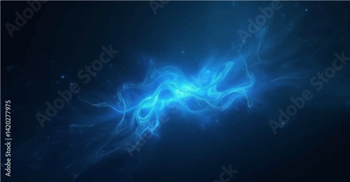 A mesmerizing, glowing blue abstract shape radiates on a dark and grainy black and blue background.