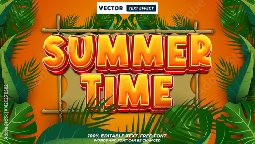 Summer time 3d editable vector text effect. Colorful tropical style, bold lettering, retro vibe, and editable summer typography for beach and vacation themes.