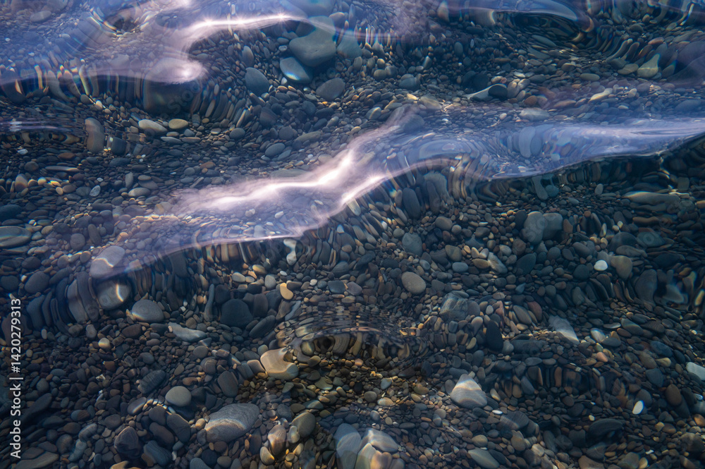 Water sea. Nature river. Beach stones wave.