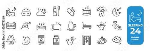 Sleeping icon. Related to sleep, bedroom, dream, pillow, zzzz bed, Night bed, Insomnia 