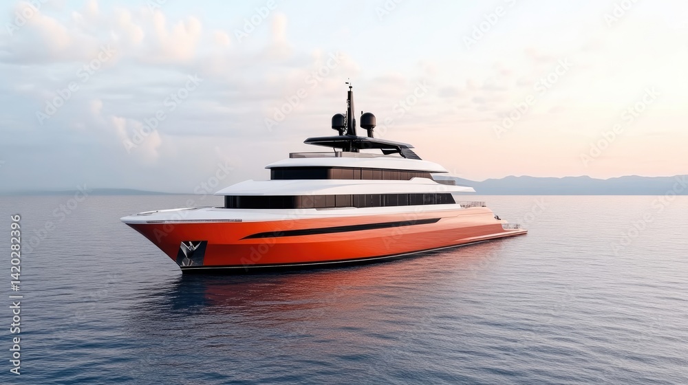 Naklejka premium Modern Luxury Yacht at Dawn