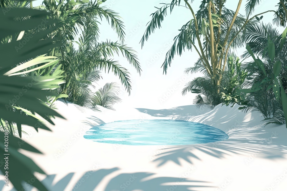 Fototapeta premium Tropical oasis with a tranquil pool in a white sandy setting.
