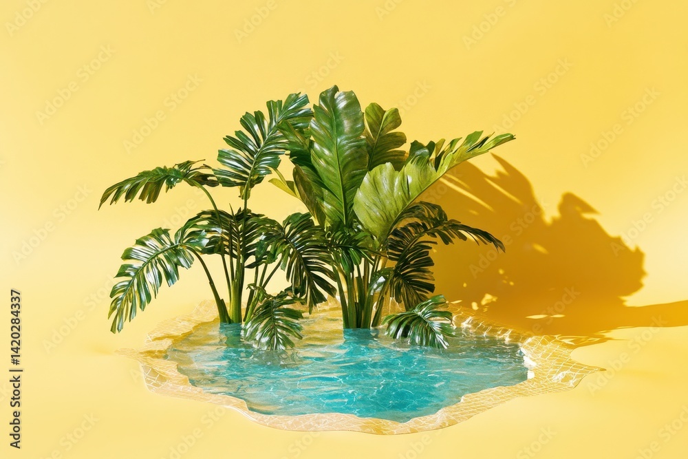 Obraz premium Lush tropical plants in a shallow pool of water.