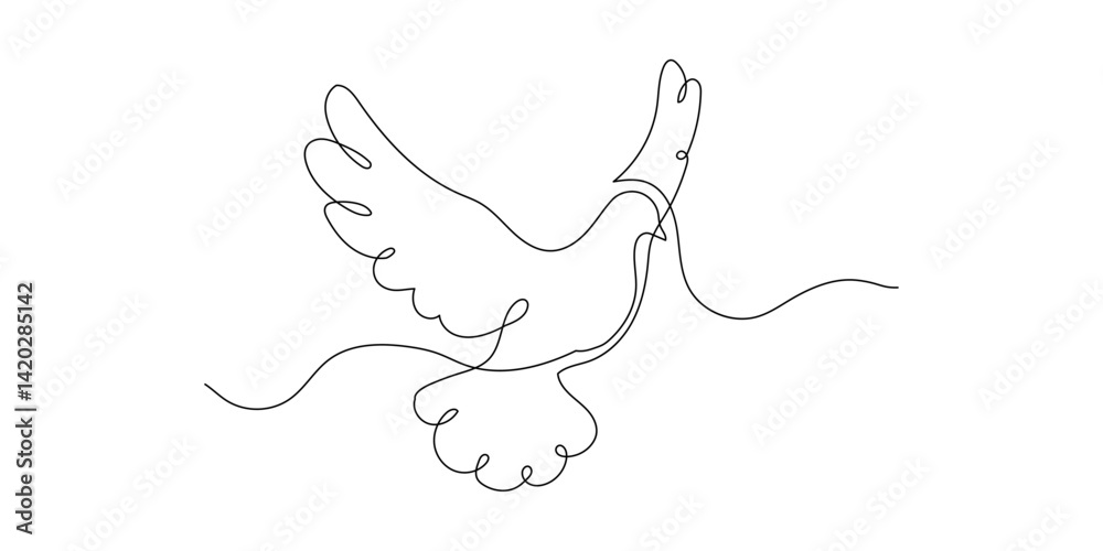 Naklejka premium Line bird dove art peace hope pigeon freedom icon outline. Hand line bird dove vector white angel animal fly continuous sketch easter doodle wing illustration wedding stroke background free logo love
