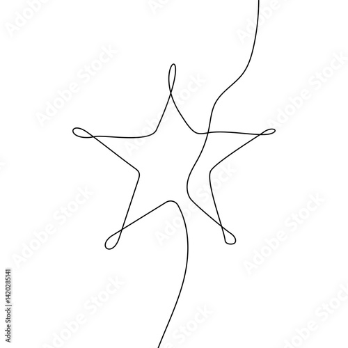 line star one art icon continuous illustration vector single doodle. 5 line star outline sea award linear beach divider fish excellent life sketch border flourish customer summer starfish frame simple