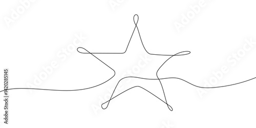 line star one art icon continuous illustration vector single doodle. 5 line star outline sea award linear beach divider fish excellent life sketch border flourish customer summer starfish frame simple