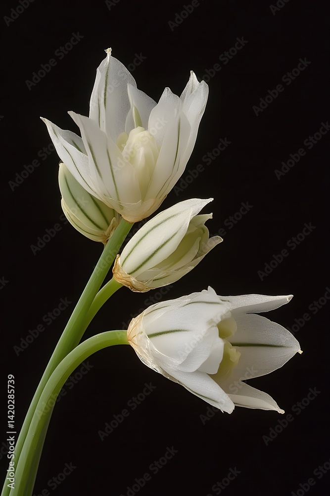 Fototapeta premium Elegant White Flowers Dark Background Botanical Photography
