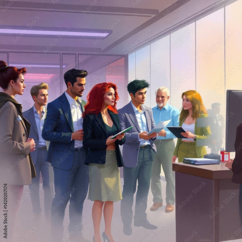 Stylish Office Professionals Review Documents: A Modern, Dramatic Scene Stylish Office Professionals Review Documents: A Modern, Dramatic Scene