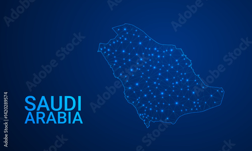 Low Poly Futuristic Saudi Arabia Map – Digital Technology Network Concept in Blue Polygon Style