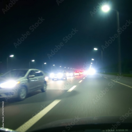 Night Highway Drive: Blurry Lights and Motion Capture