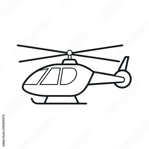 Flying Helicopter Outline on White Background
