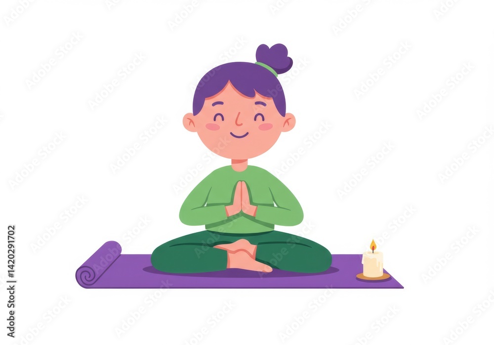 Meditation and mindfulness for kids with yoga mat and candle in relaxing environment Meditation and mindfulness for kids with yoga mat and candle in relaxing environment