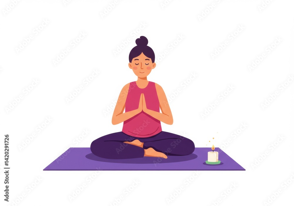 Woman practicing yoga and meditation with candle for relaxation and mindfulness