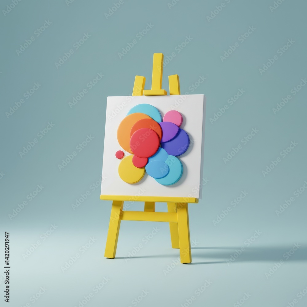 Abstract colorful geometric art on easel against pastel background for creative design