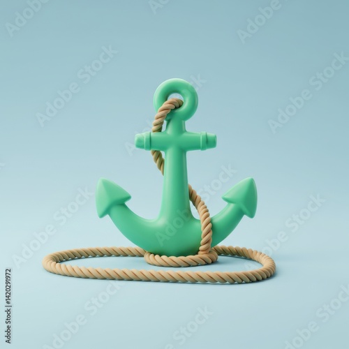 Nautical anchor and rope on light blue background for marine-themed design