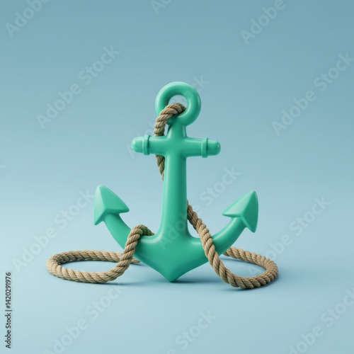 Obraz na płótnie Nautical anchor design with rope on aqua background for maritime themed decor or branding w salonie