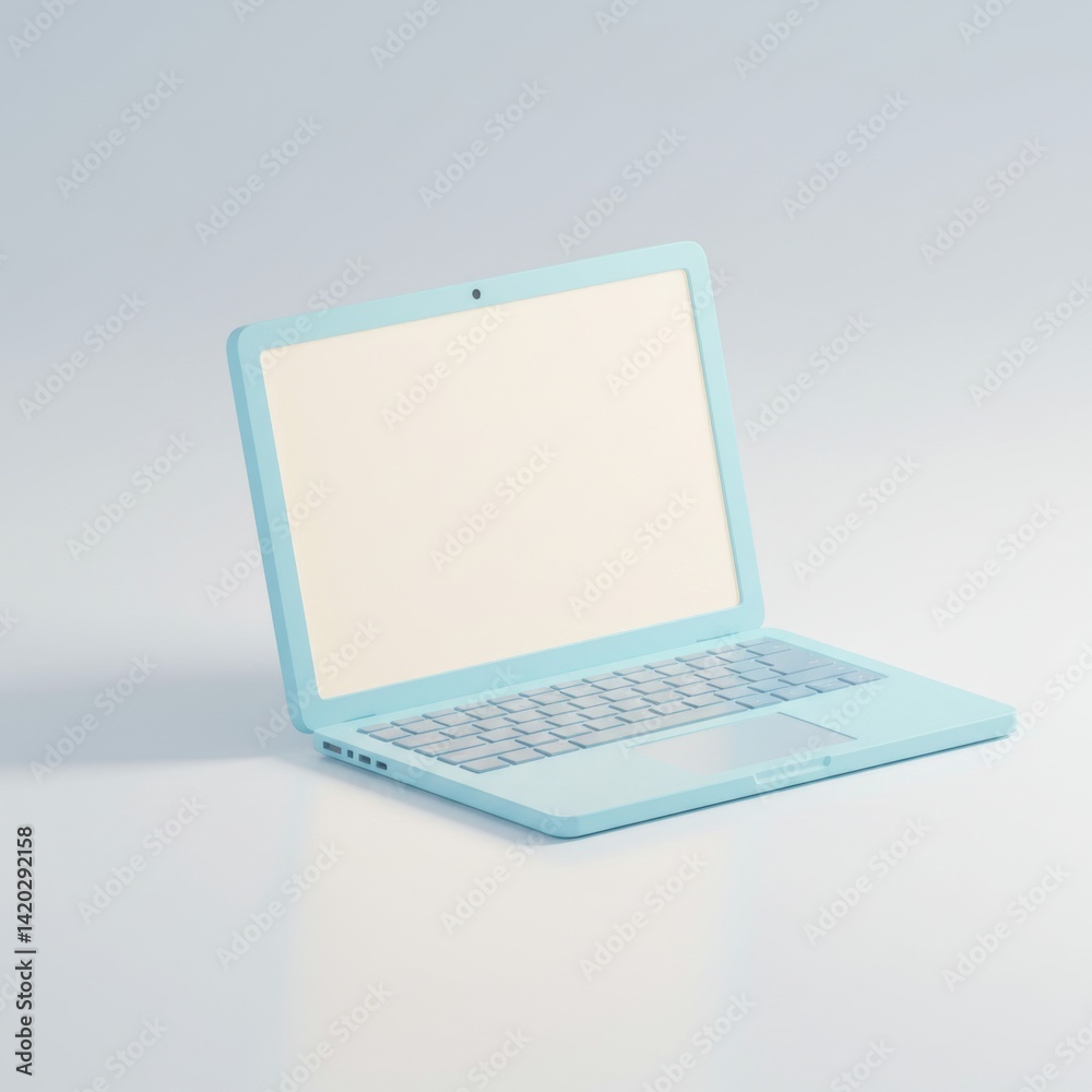 Minimalistic blue laptop on white background for modern tech design
