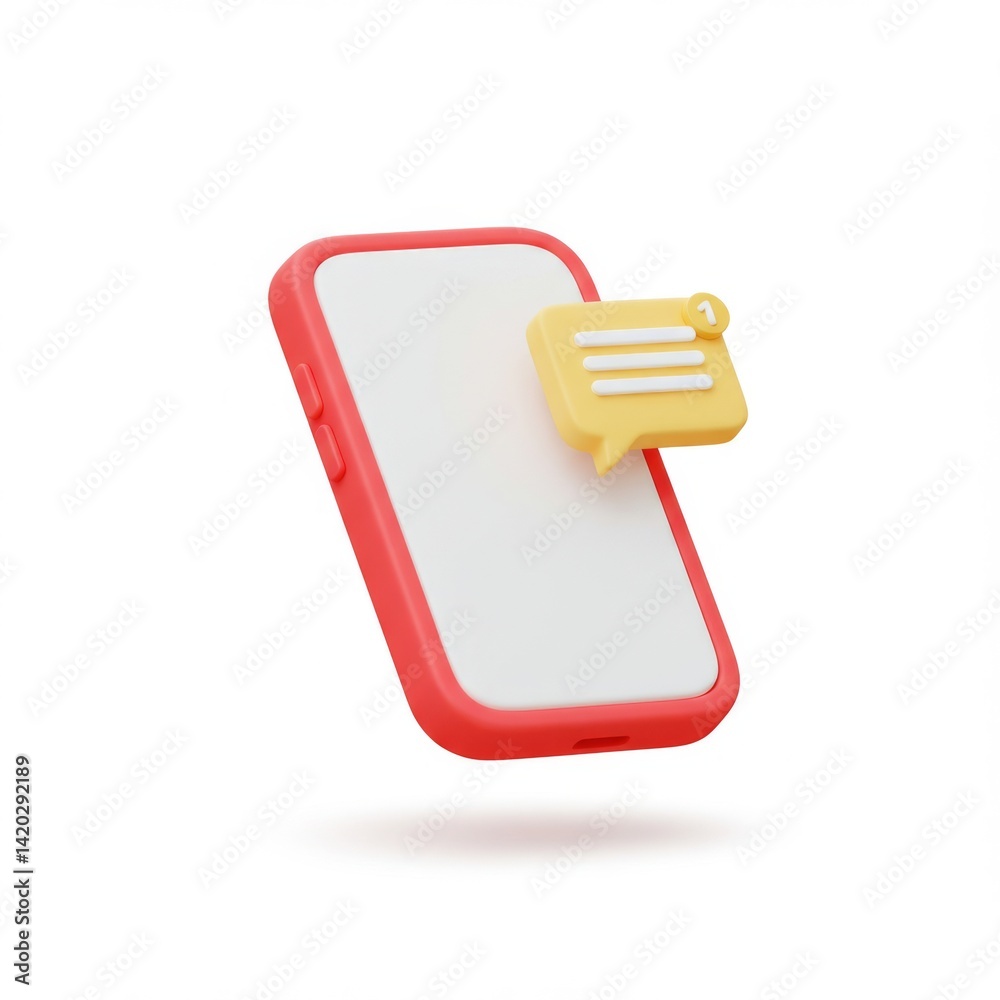 Digital communication concept with smartphone and message notification icon on minimal background