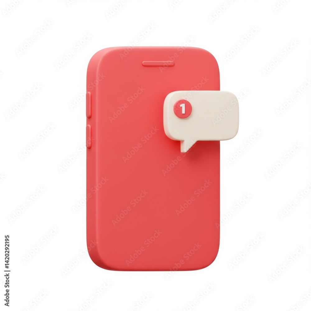 Notification icon on red smartphone for digital communication concept design