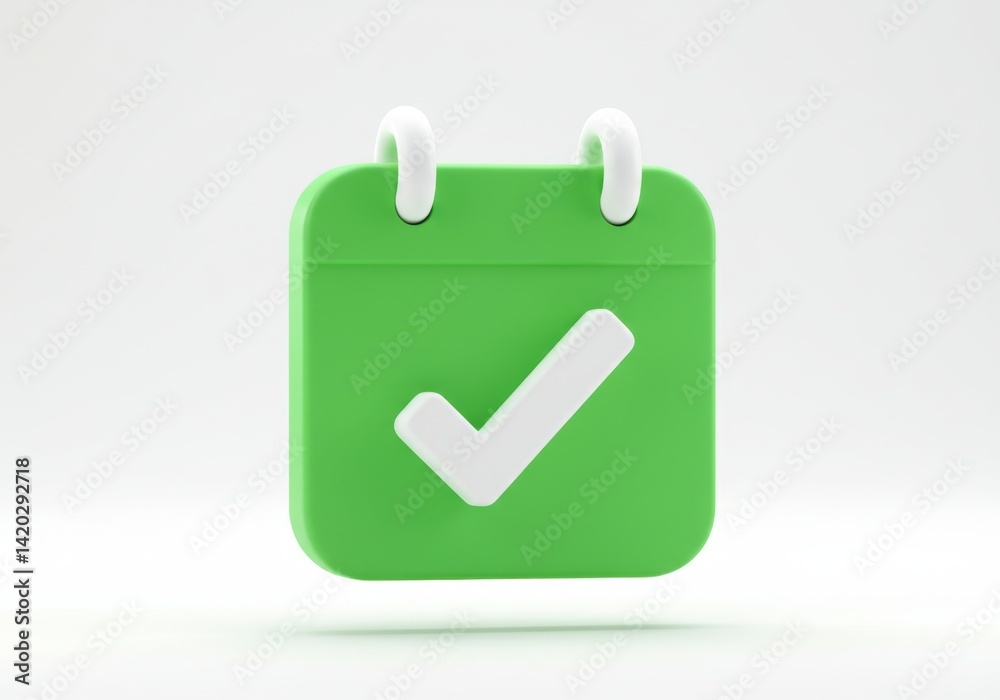 Green calendar icon with check mark for task completion and scheduling concepts