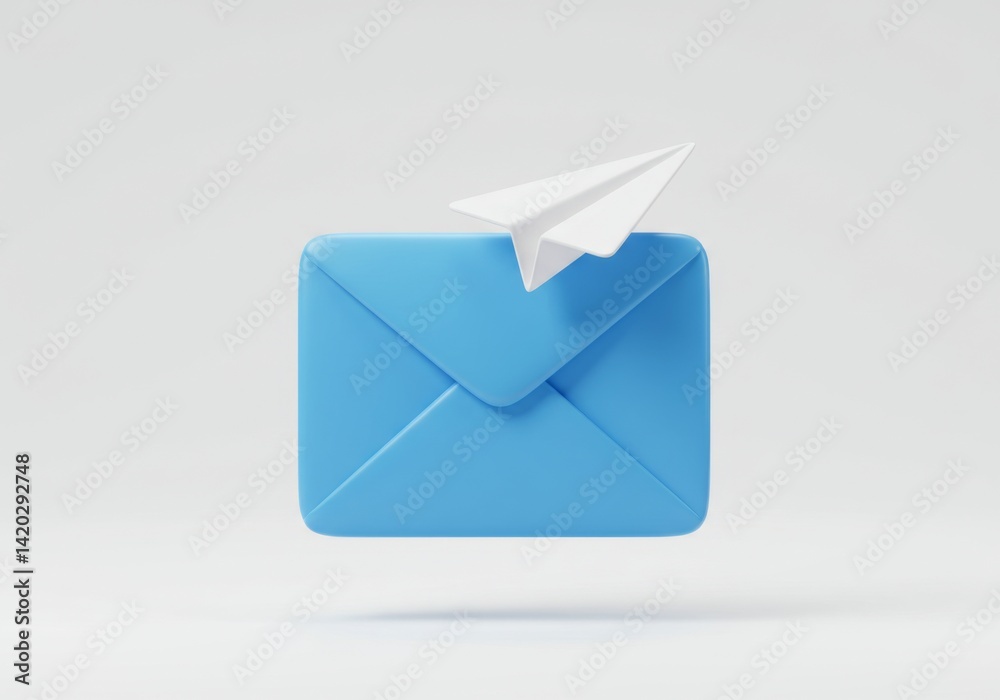 Minimalist blue envelope with paper airplane symbolizing communication and connectivity