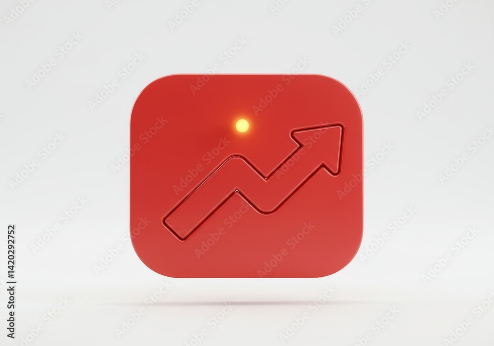 Business growth concept with red upward arrow icon on minimalist background