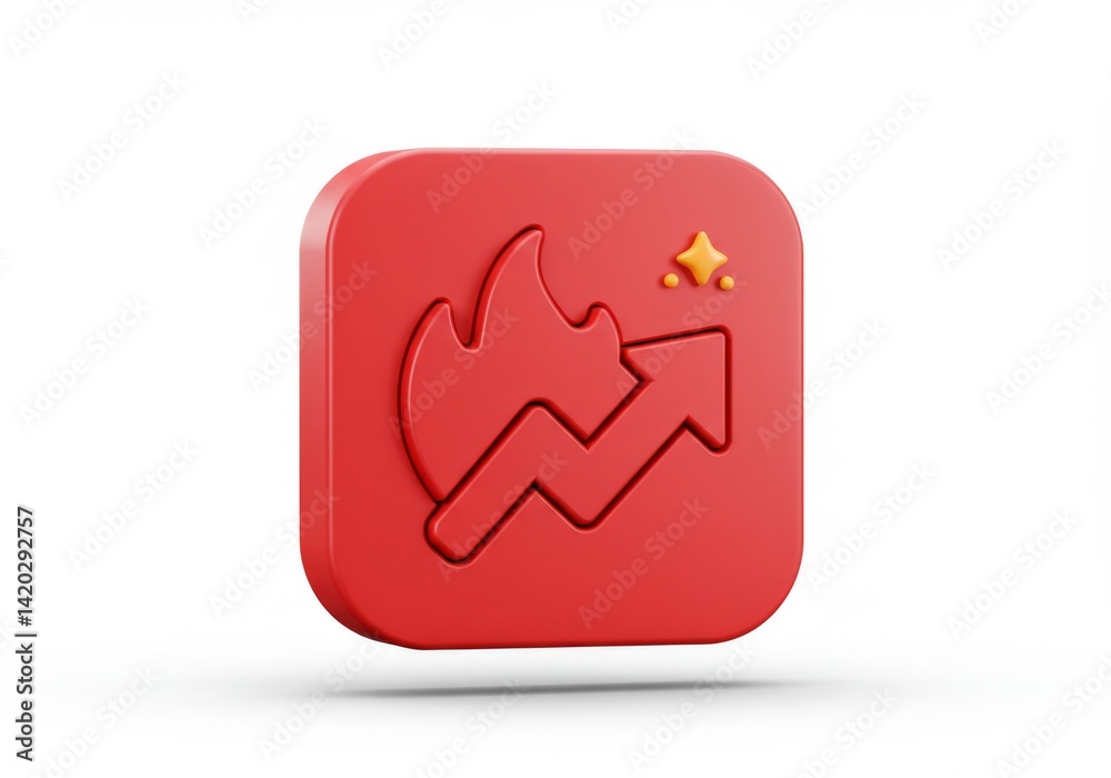 Trending icon with flames and upward arrow for growth and success concepts
