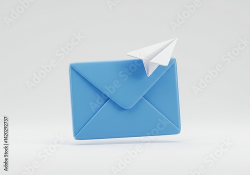 Obraz na płótnie Email symbol with blue envelope and white paper airplane for communication and digital messaging w salonie