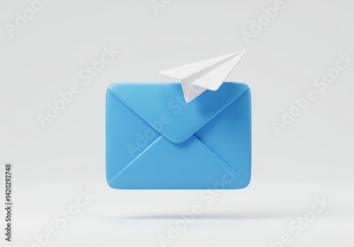Obraz na płótnie Minimalist blue envelope with paper airplane symbolizing communication and connectivity w salonie