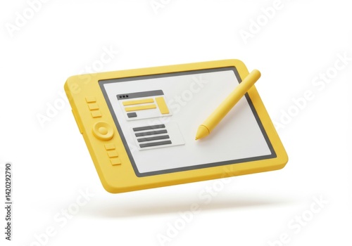Yellow digital tablet and stylus for creative design and writing