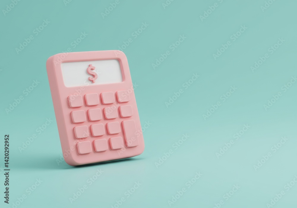Pastel pink calculator with dollar symbol on minimalist green background for financial themes